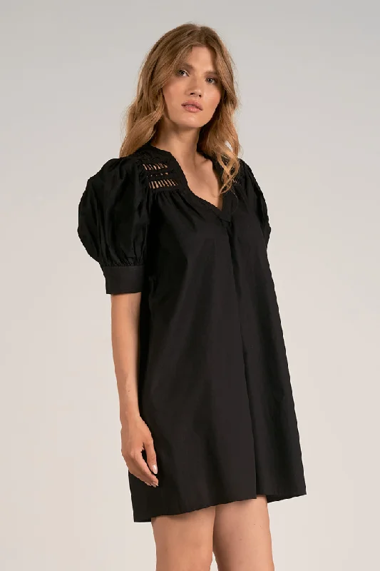 Summer Deals Ladder Trim Puff Sleeve Dress