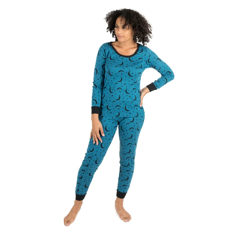 Women's Apparel Womens Two Piece Cotton Pajamas Moon