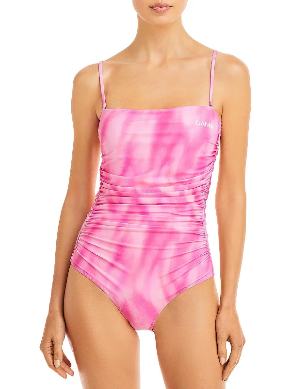 Charming Women's Garments Womens Tie-Dye Ruched One-Piece Swimsuit