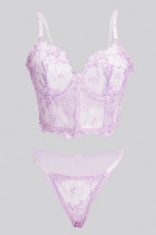 Charming Everyday Clothing For Women Purple Embroidered Lingerie Set