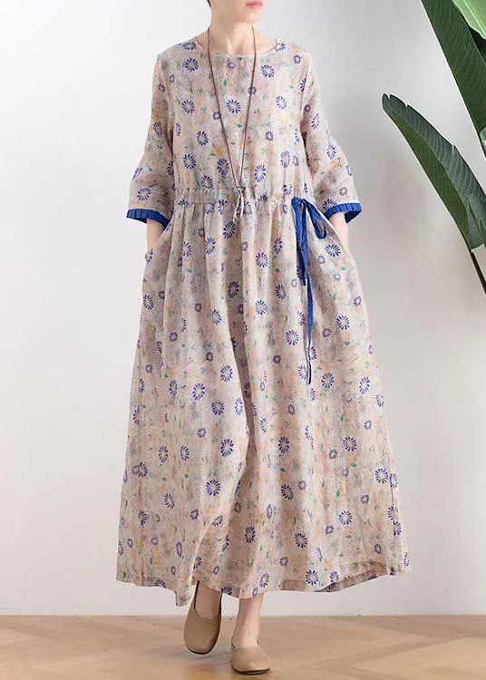 Forward Trendsetter Literary small daisy mid-length dress waist ming 2024 new ramie printed skirt