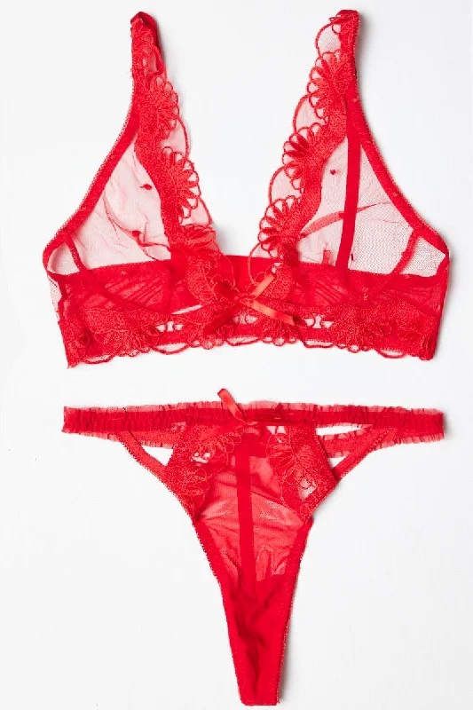 Women's Holiday Outfit Red Lingerie Set