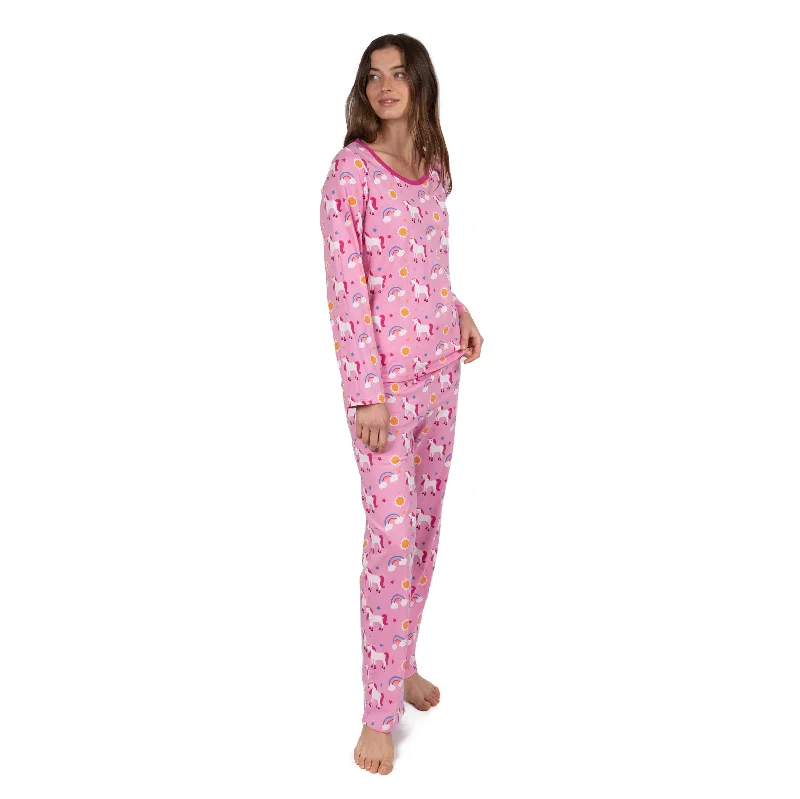 Women's Stylish Casual Garments Womens Two Piece Cotton Loose Fit Pajamas Unicorn Rainbow