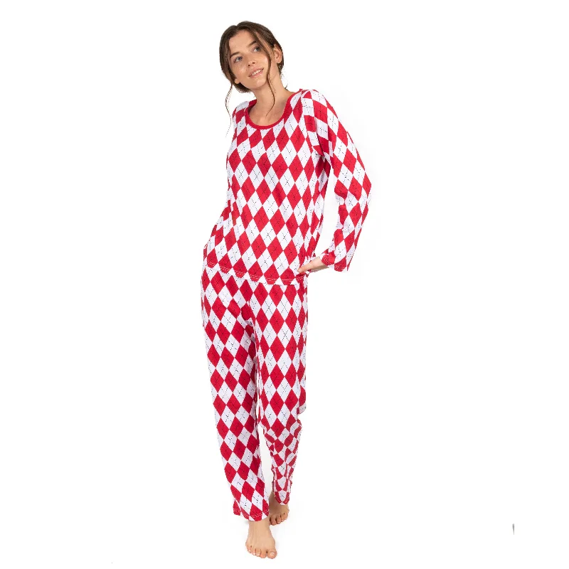 Women's Functional Outfit For Outdoor Activities Christmas Womens Two Piece Cotton Loose Fit Pajamas Argyle