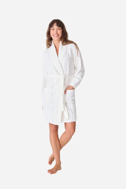 Women's Holiday Attire PJ Salvage Robe Cable Crew Ivory