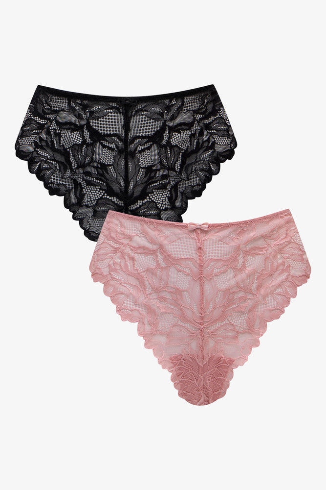 Women's Plus-Size Apparel 2 Pack Lace Thongs Black & Pink