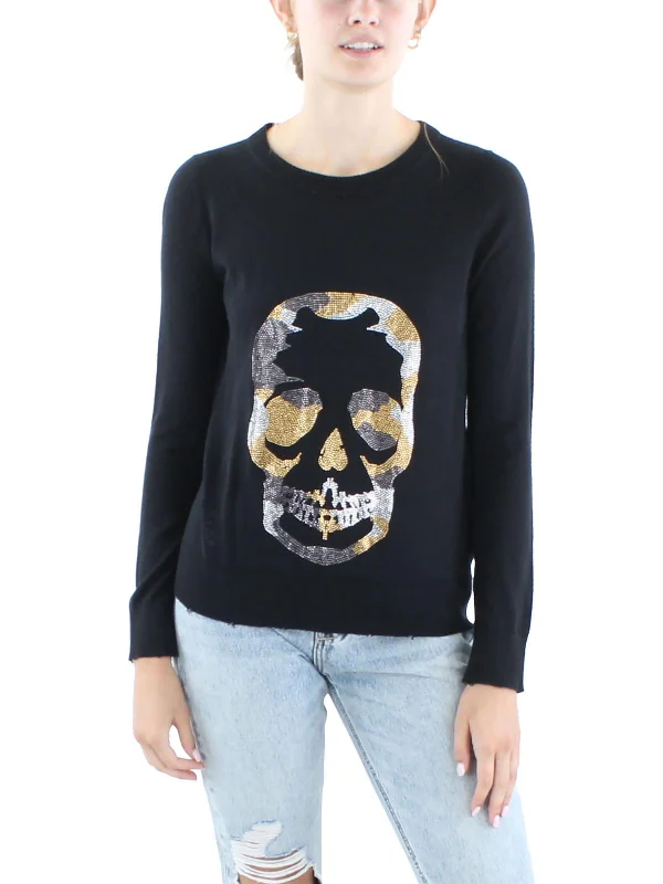 Timeless Women's Garments Womens Knit Distressed Crewneck Sweater