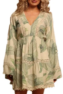 Absurdly Cheap Sale Shore Birdie Bell Sleeve Dress - Palm Stitchwork