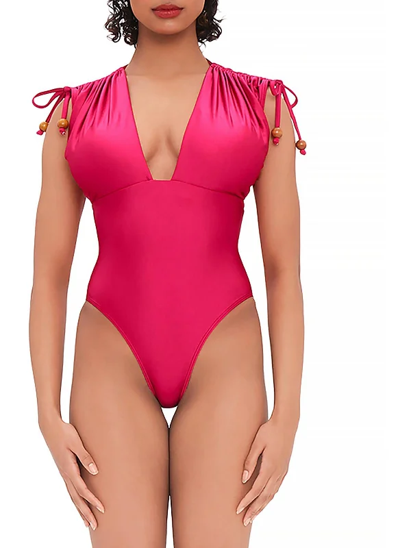Comfortable Outfit For Women Womens Tie Shoulder Plunging One-Piece Swimsuit