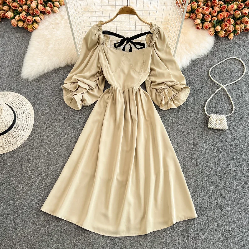 Unbeatable Prices Cute bow puff sleeve dress     S246