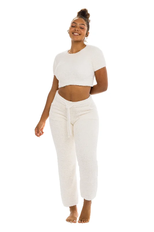 Women's Stylish Vacation Attire Unwind Crop Top Ivory