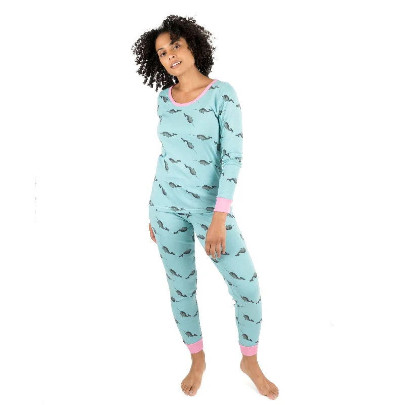 Women's Floral Print Outfit Womens Two Piece Cotton Pajamas Whale