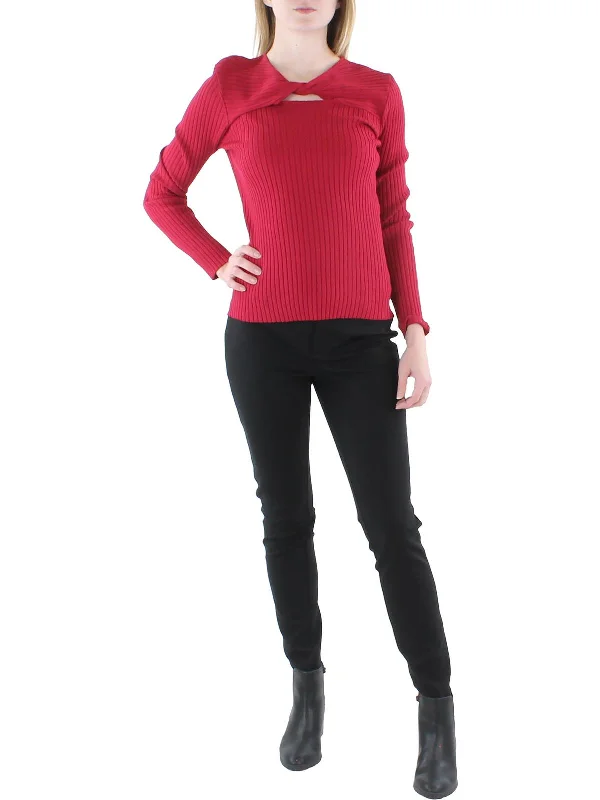 Women's Athleisure Apparel Womens Cut-Out Ribbed Knit Pullover Sweater