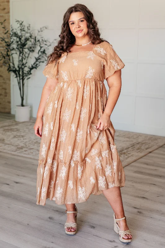 Innovate Your Wardrobe Trusting My Intuition Balloon Sleeve Dress in Camel