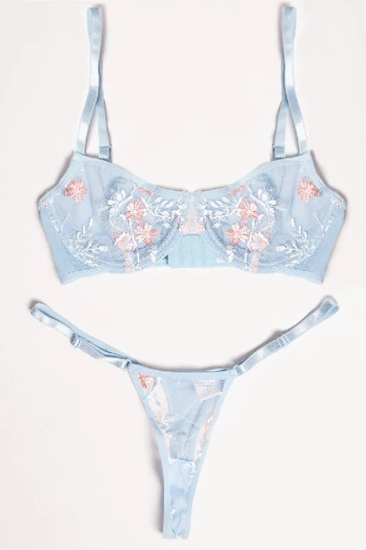 Women's Resort Apparel Blue Embroidery Lingerie Set