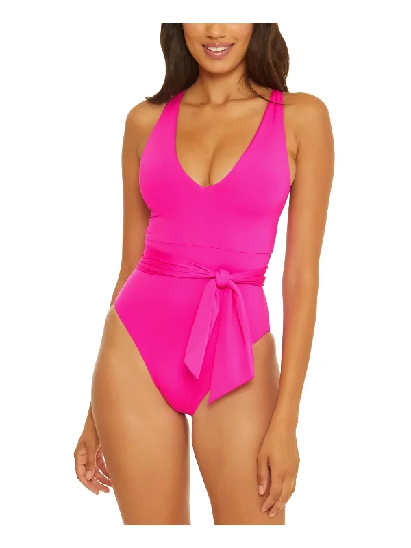 Women's Holiday Clothes Womens Solid Belted One-Piece Swimsuit
