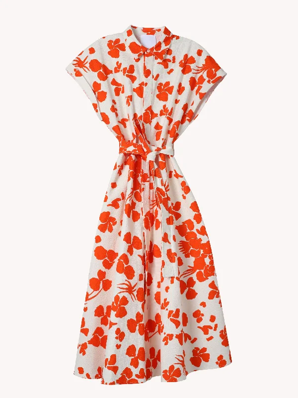 Season Sale ORANGE PRINTED FLUTTER SLEEVE DRESS