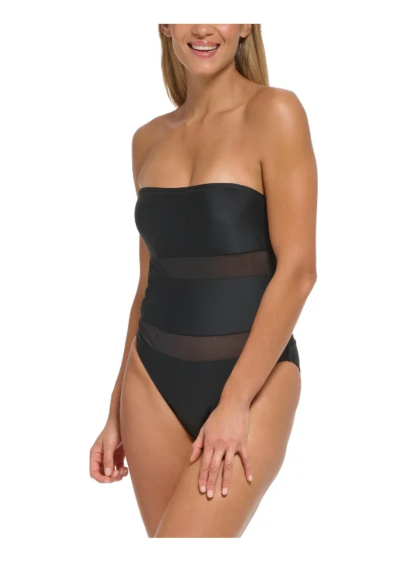 Women's Date Night Outfit Womens Solid Mesh Insert One-Piece Swimsuit