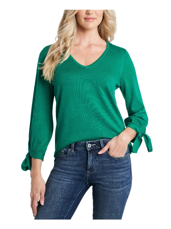 Women's Stylish Vacation Attire Womens Knit Tie Sleeve V-Neck Sweater