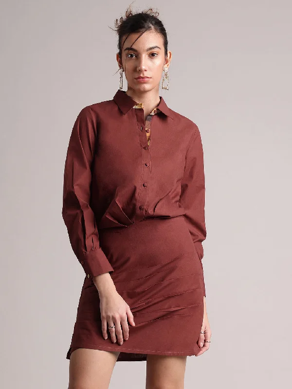 Women's Clothing for Every Occasion Brown Pure Cotton Solid Pleated Dress