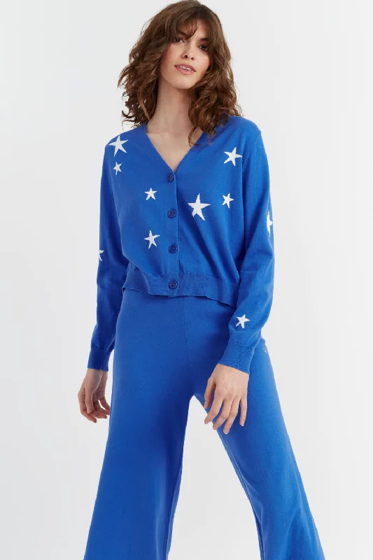 Women's Luxury Attire Blue Cotton Star Cardigan