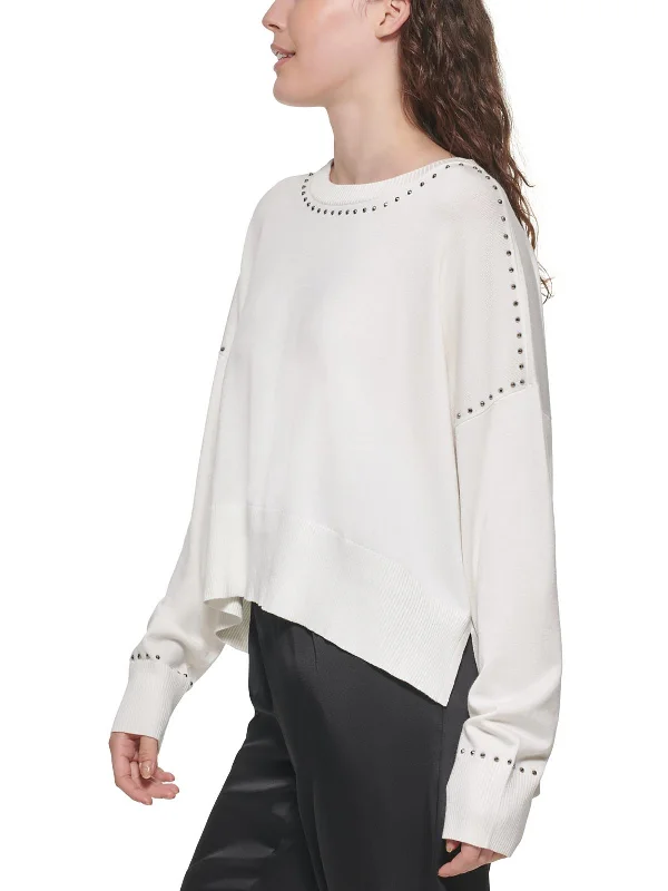 Women's Formal Event Outfit Womens Studded Crew Neck Pullover Sweater