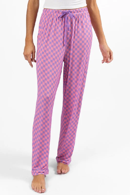 Women's Comfortable Lounge Garments Good To Get Away Light Pink and Lilac Checkered Pajama Pants