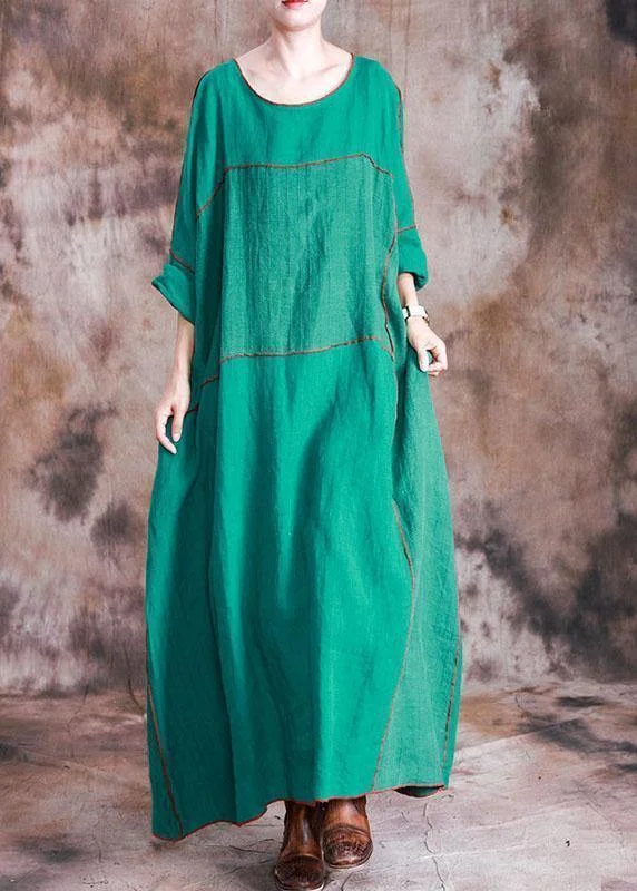 Casual Chic Beautiful patchwork linen dresses Shirts green Batwing Sleeve Dresses fall