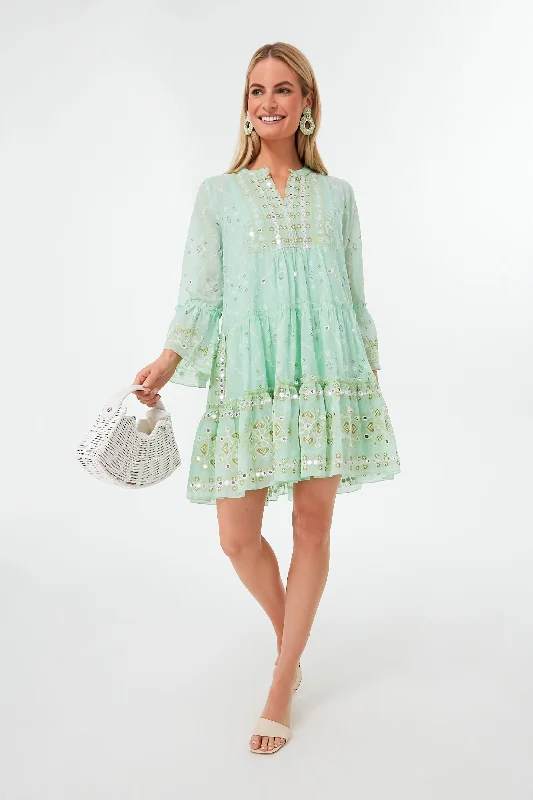 Brand Name Clothing Discount Extravaganza Mint Mosaic Print Flared Sleeve Dress