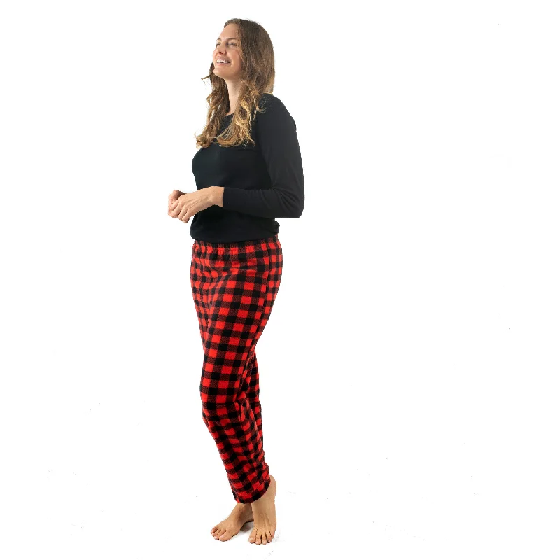 Elegant Women's Evening Garments Christmas Womens Cotton Top and Fleece Pant Pajamas Plaid