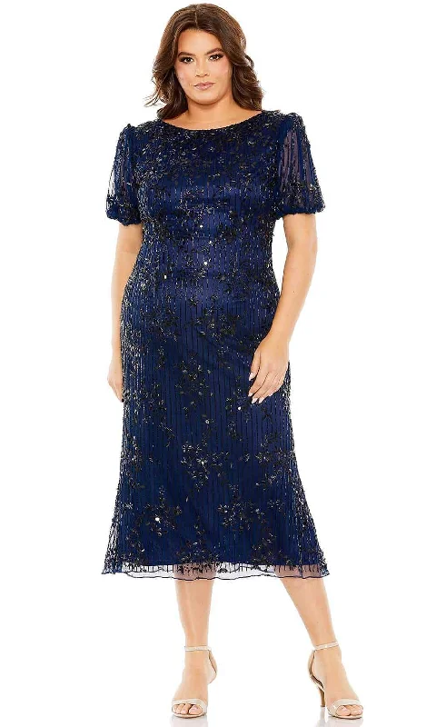 Style Streetwear Mac Duggal 5940 - Embellished Puff Sleeve Tea-Length Dress