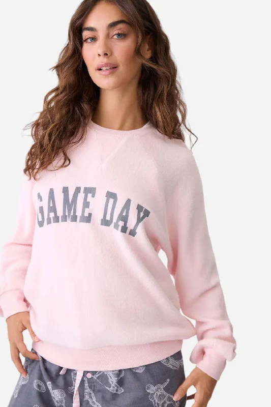 Women's Active Outfit For Fitness PJ Salvage Long Sleeve Game Day Sweater in Blush