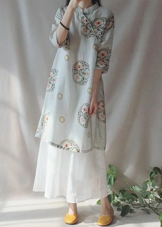 Limited Edition Loose Auspicious Clouds Dress Stand Collar Falf Sleeve Dress