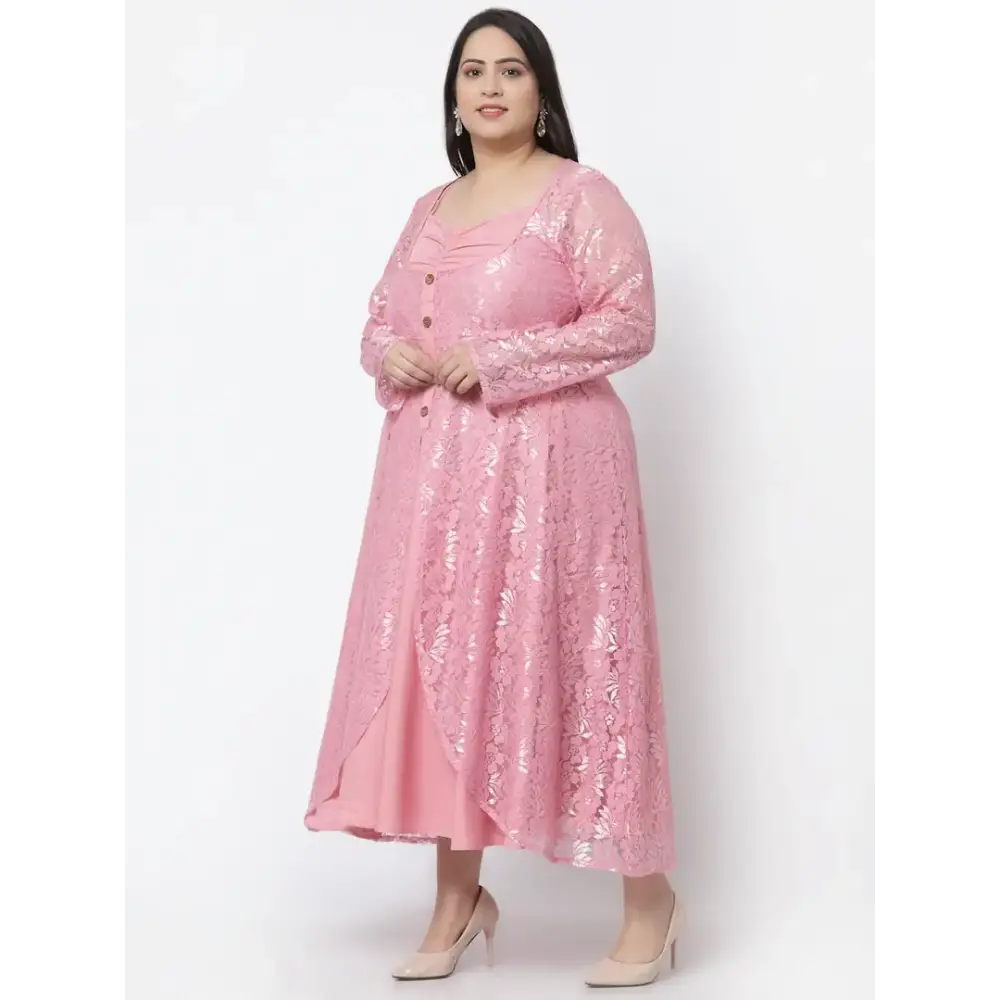 Outfits Ideas Stylish Pink Crepe Self Design Maxi Length Dresses For Women