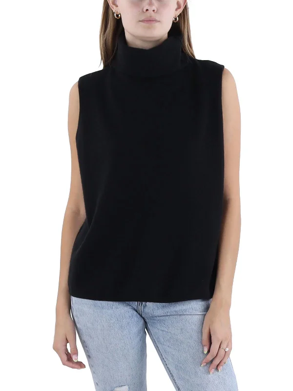 Vintage-Inspired Women's Apparel Womens Cashmere Turtleneck Tank Top Sweater