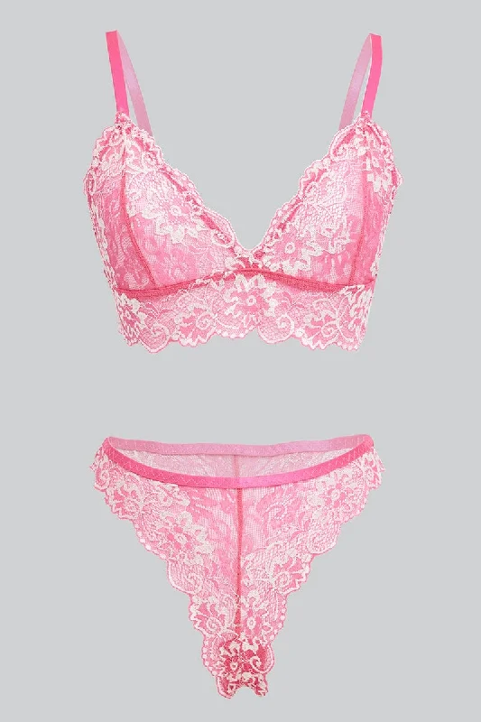 Women's Vacation Outfit Set Pink Lace Lingerie Set