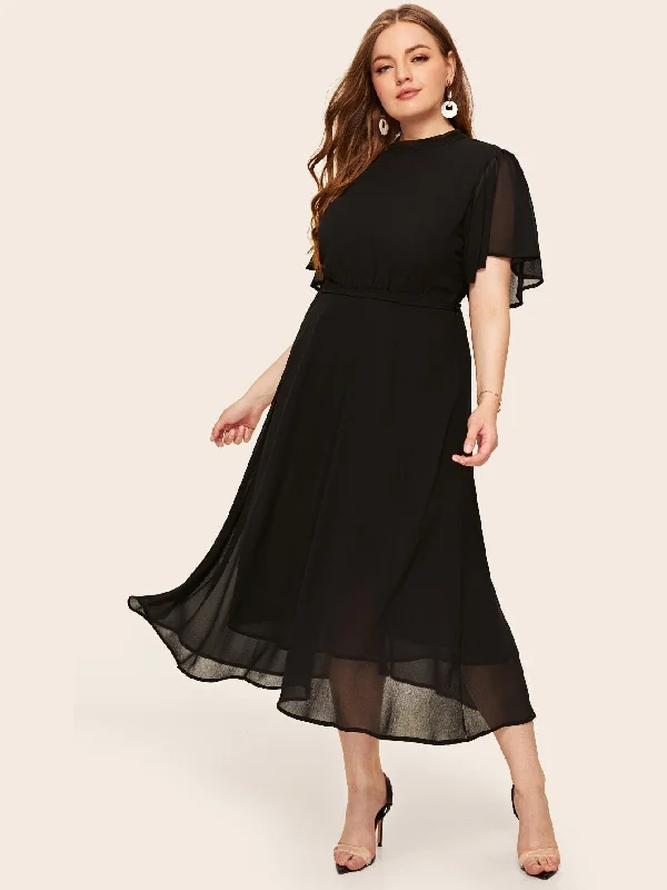 New Arrival Discount  Plus Tie Back Flutter Sleeve Dress