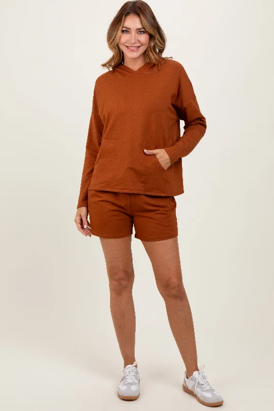 Women's Transitional Attire Rust Hoodie Shorts Set