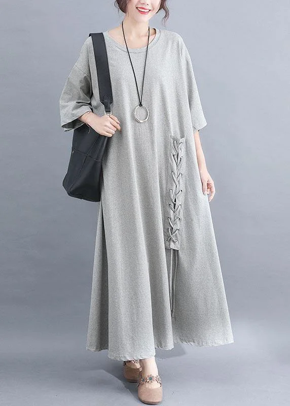 Save Big Style o neck cotton clothes Outfits gray half sleeve Dresses summer