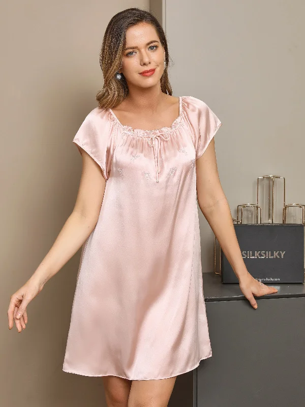 Women's Clothing For Casual Outings Pure Silk Solid Color Cute Nightgown