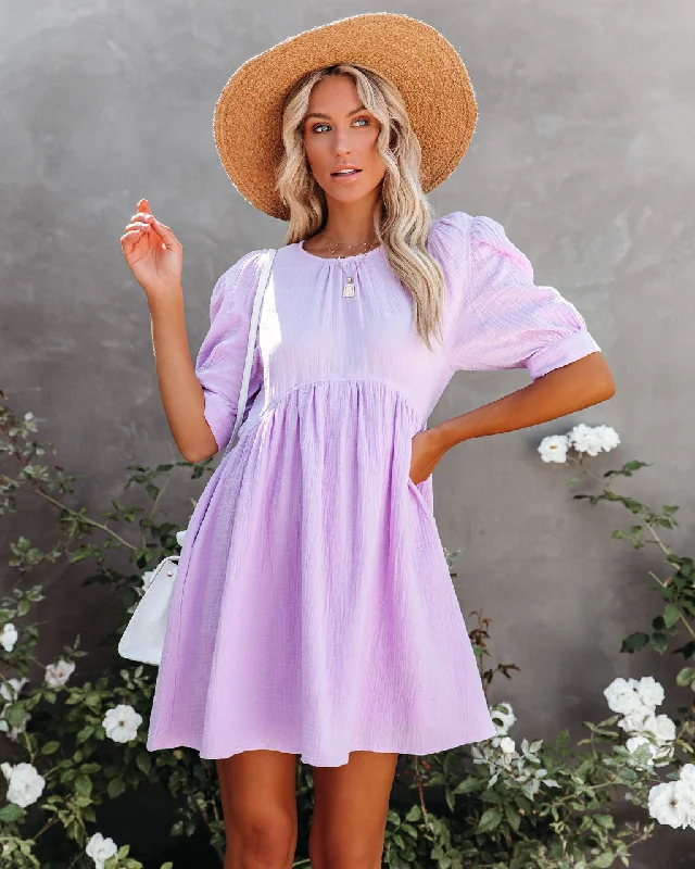 Get The Latest Trends Amber Cotton Pocketed Puff Sleeve Dress - Lavender