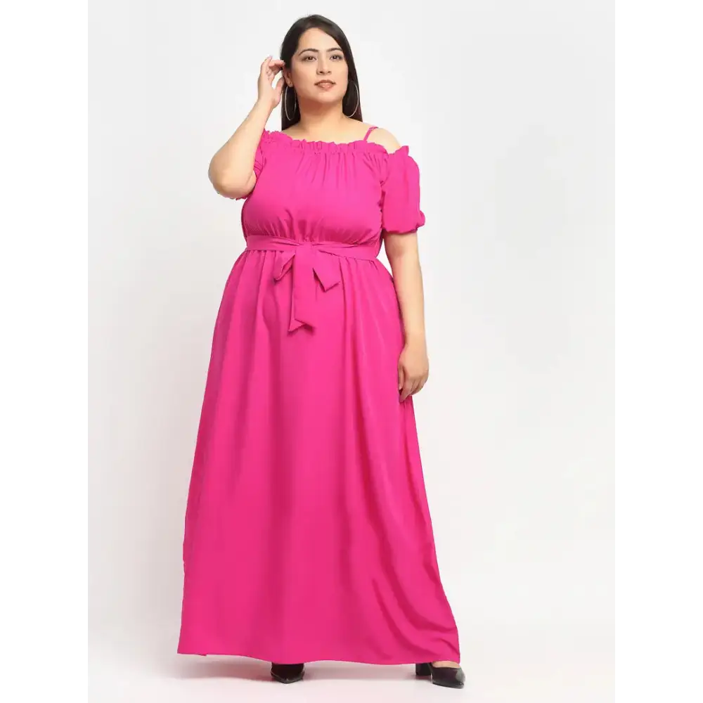 Sophisticated Outfits Stylish Pink Crepe Solid Maxi Length Dresses For Women