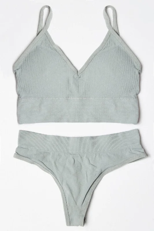 Women's Resort Apparel Grey Seamless Lingerie Set