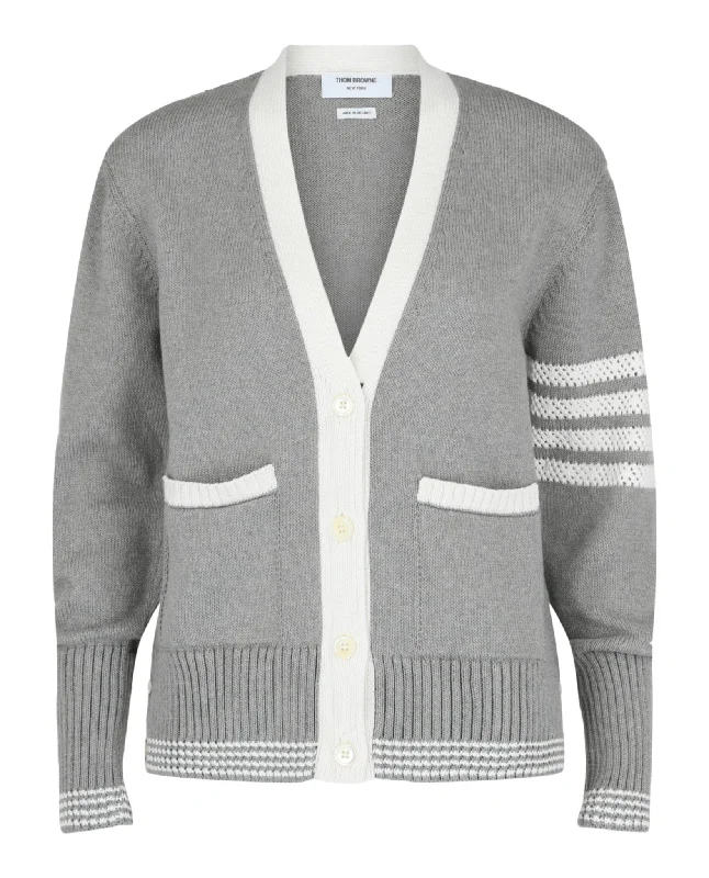 Women's Holiday Clothing Jersey 4-Bar V-Neck Pointelle Cardigan