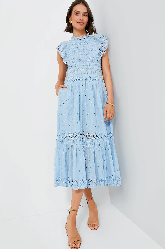 Must-Have Styles Sky Veronique Embroidery Flutter Sleeve Dress