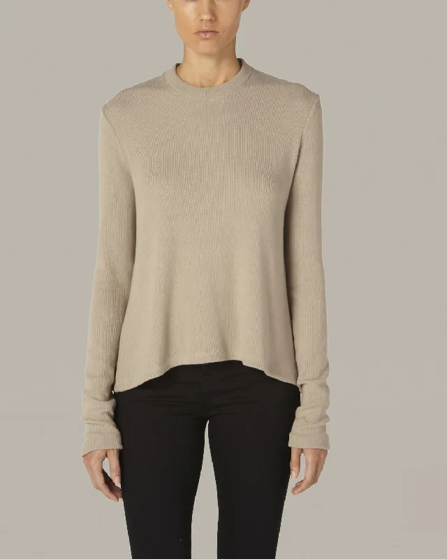 Classic Women's Apparel Sweater Knit L/s Crew In Taupe