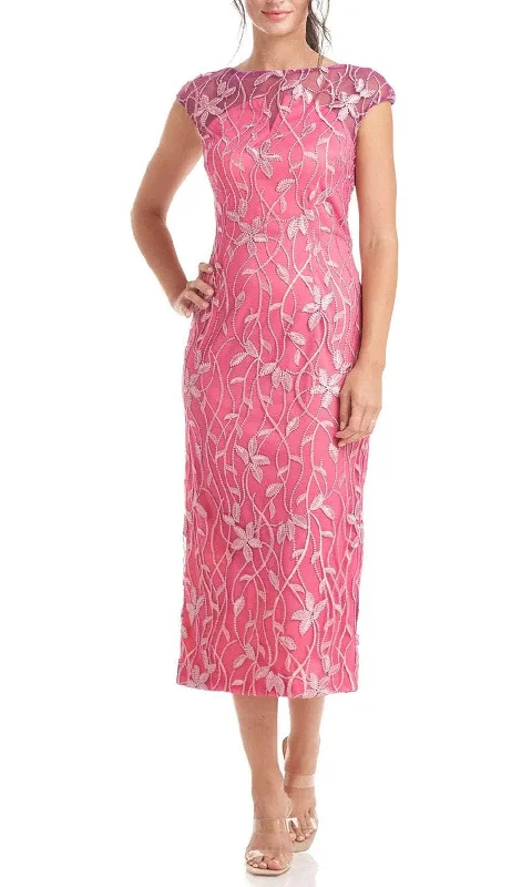 Flash Sales JS Collections 8617399 - Illusion Bateau Embroidered Tea-Length Dress