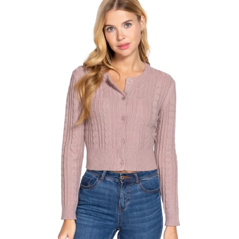 Affordable Women's Clothing Crew Neck Cable Sweater Cardigan