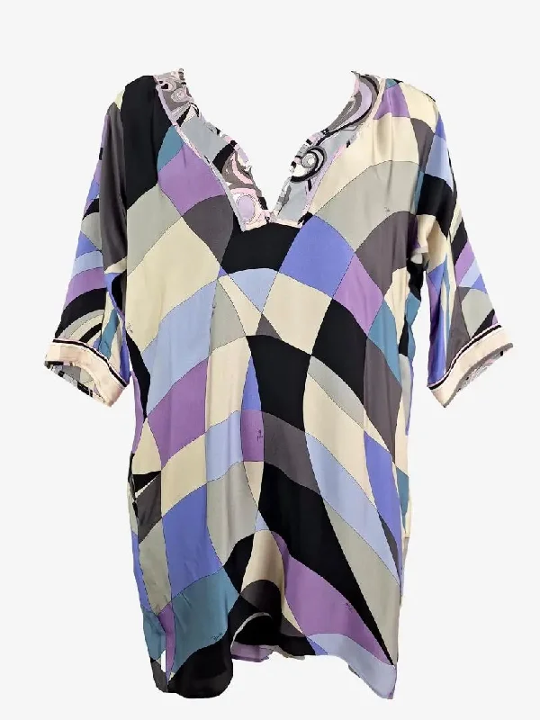 Graceful Fashion Emilio Pucci Silk Lilac 1/2 Sleeve Dress Size 12