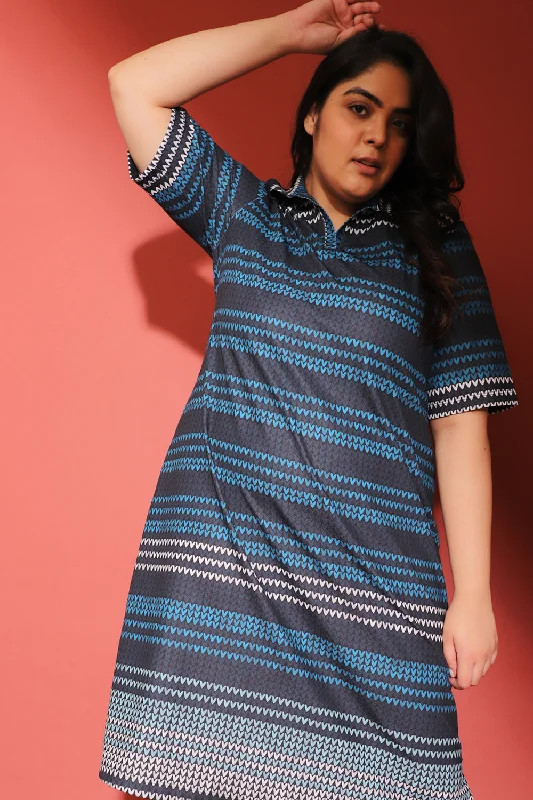 Women's Holiday Clothing Midnight Weave Printed Polo Dress